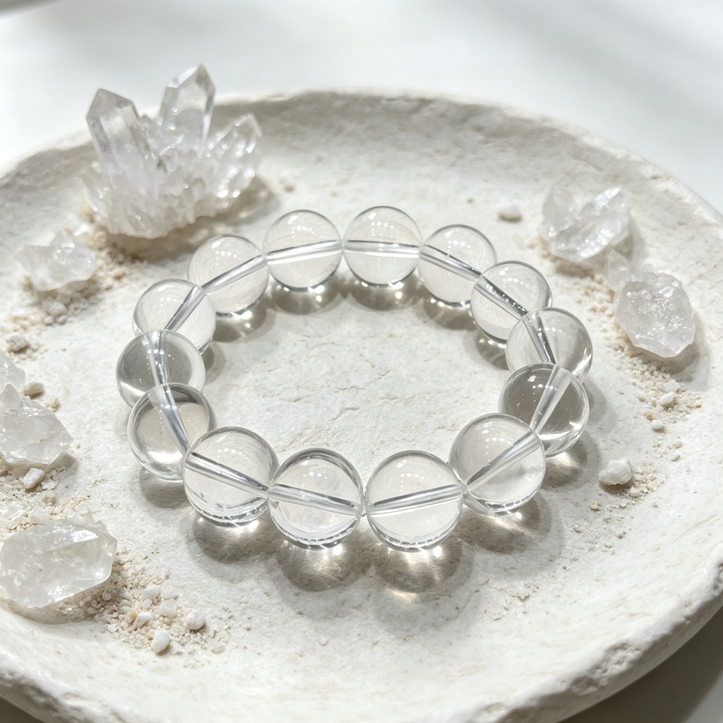 Natural Clear Quartz Bracelet, Healing Crystal Beaded Bracelet for Calm & Success