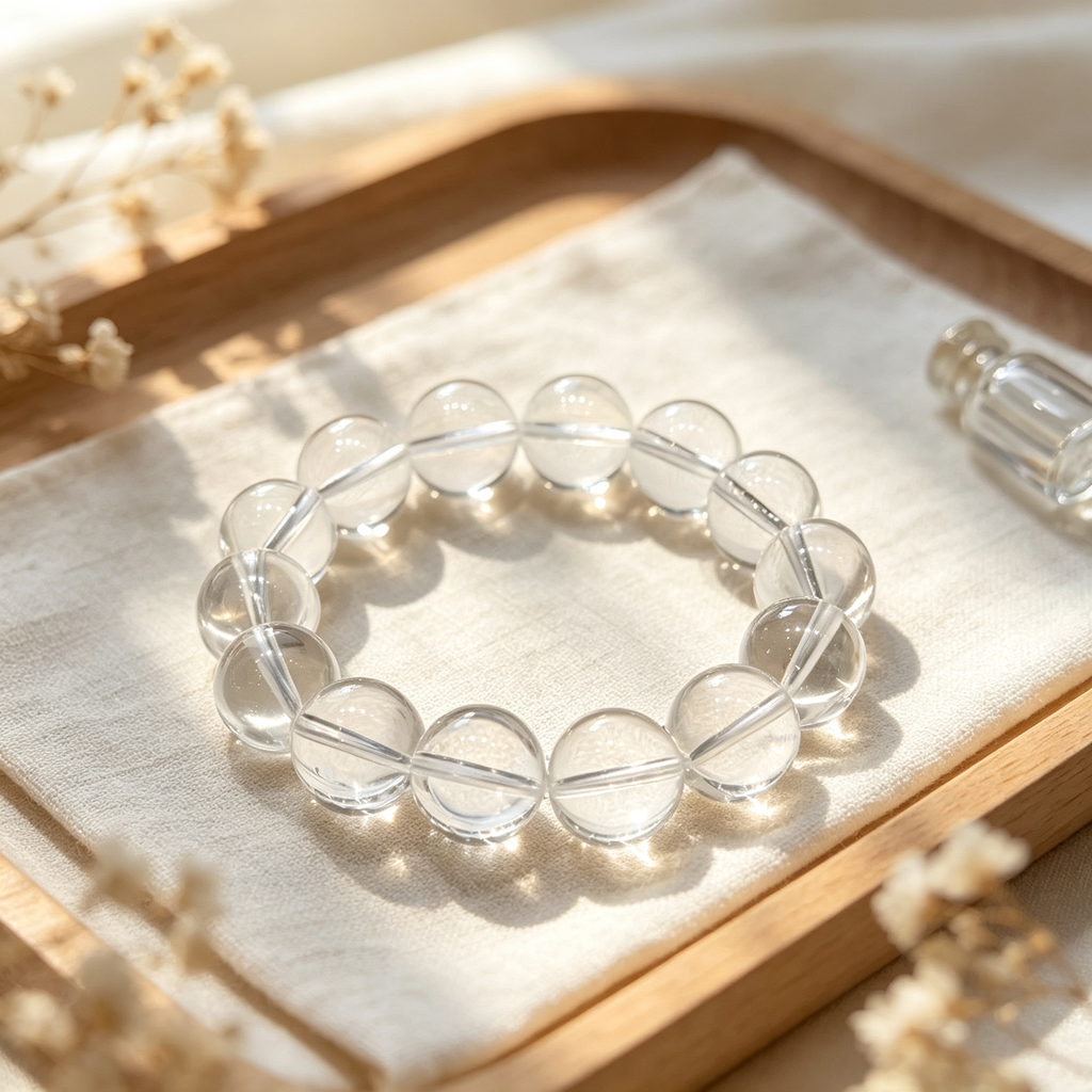 Natural Clear Quartz Bracelet, Healing Crystal Beaded Bracelet for Calm & Success