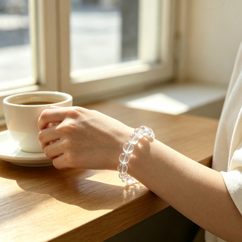 Natural Clear Quartz Bracelet, Healing Crystal Beaded Bracelet for Calm & Success