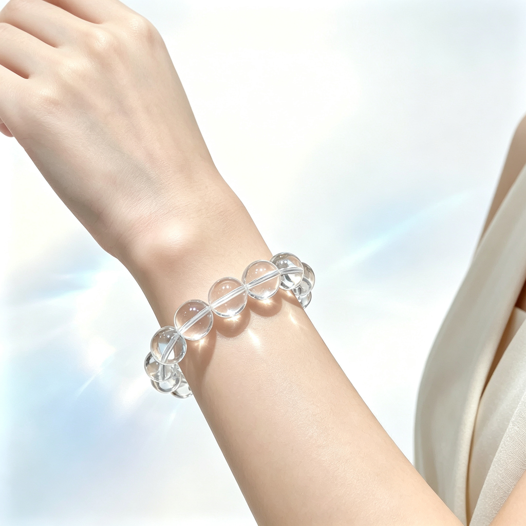 Natural Clear Quartz Bracelet, Healing Crystal Beaded Bracelet for Calm & Success