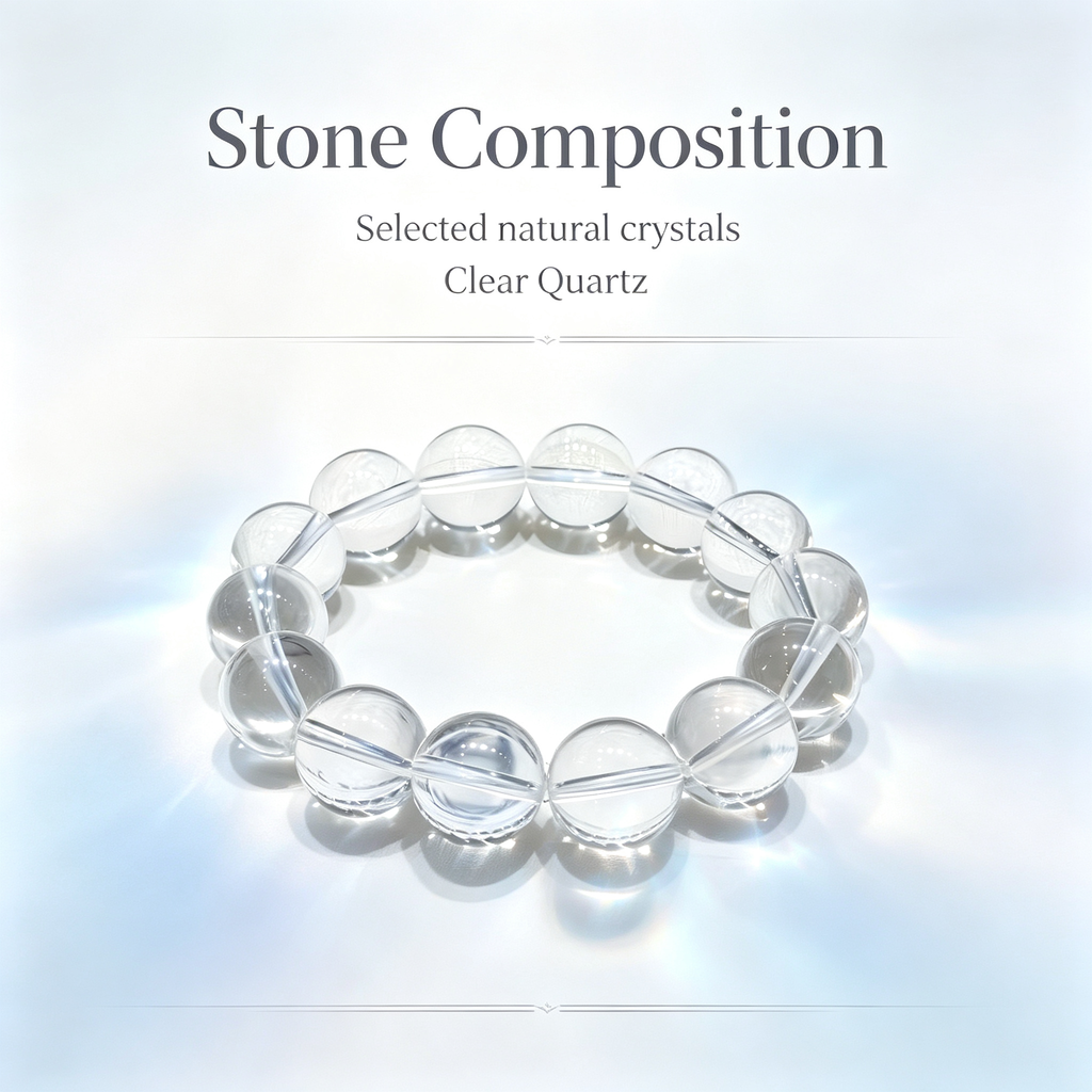 Natural Clear Quartz Bracelet, Healing Crystal Beaded Bracelet for Calm & Success