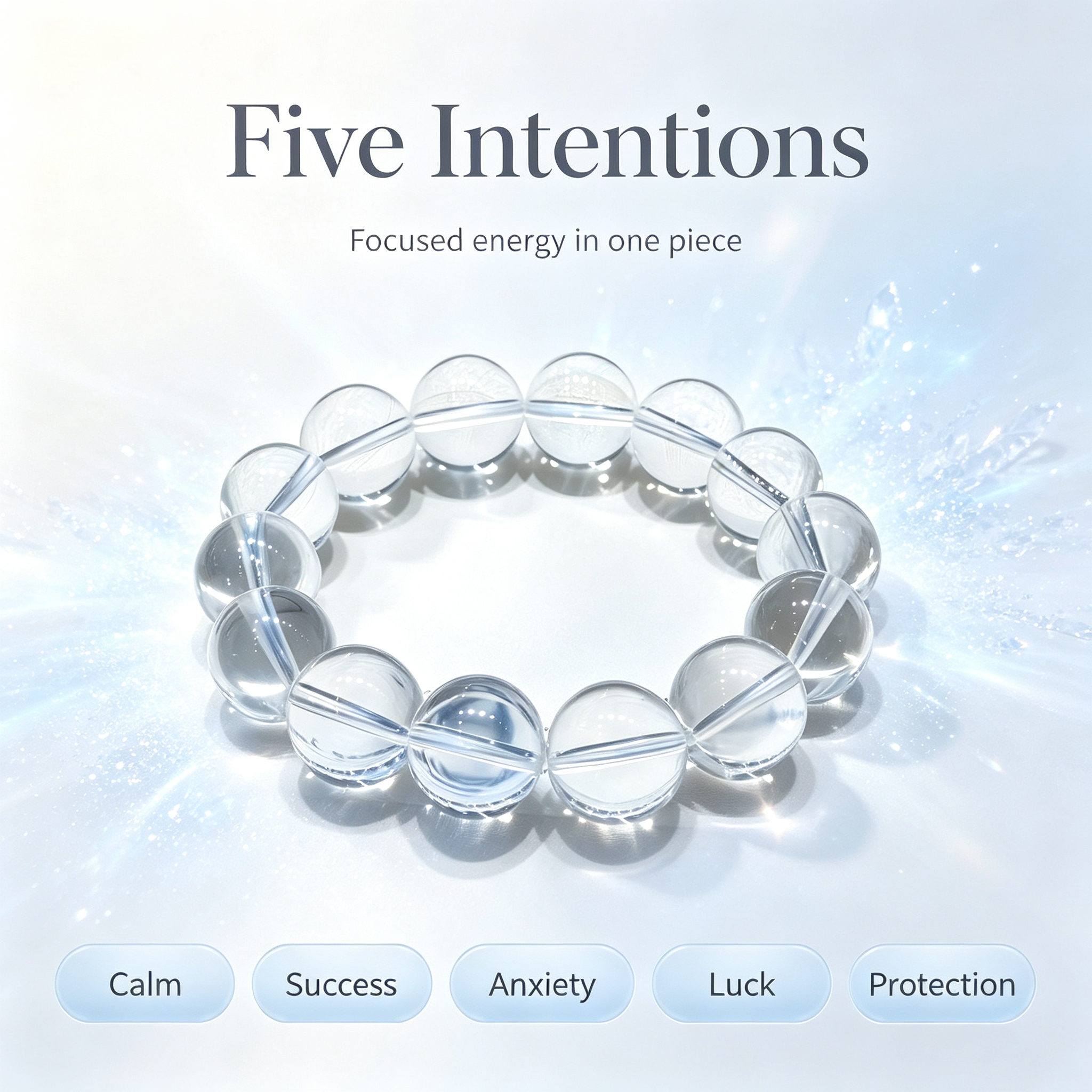 Natural Clear Quartz Bracelet, Healing Crystal Beaded Bracelet for Calm & Success