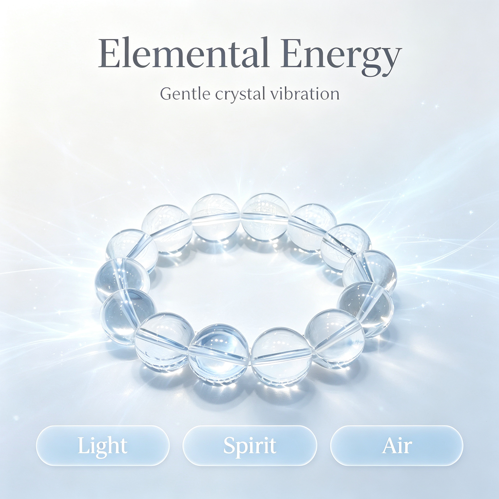 Natural Clear Quartz Bracelet, Healing Crystal Beaded Bracelet for Calm & Success