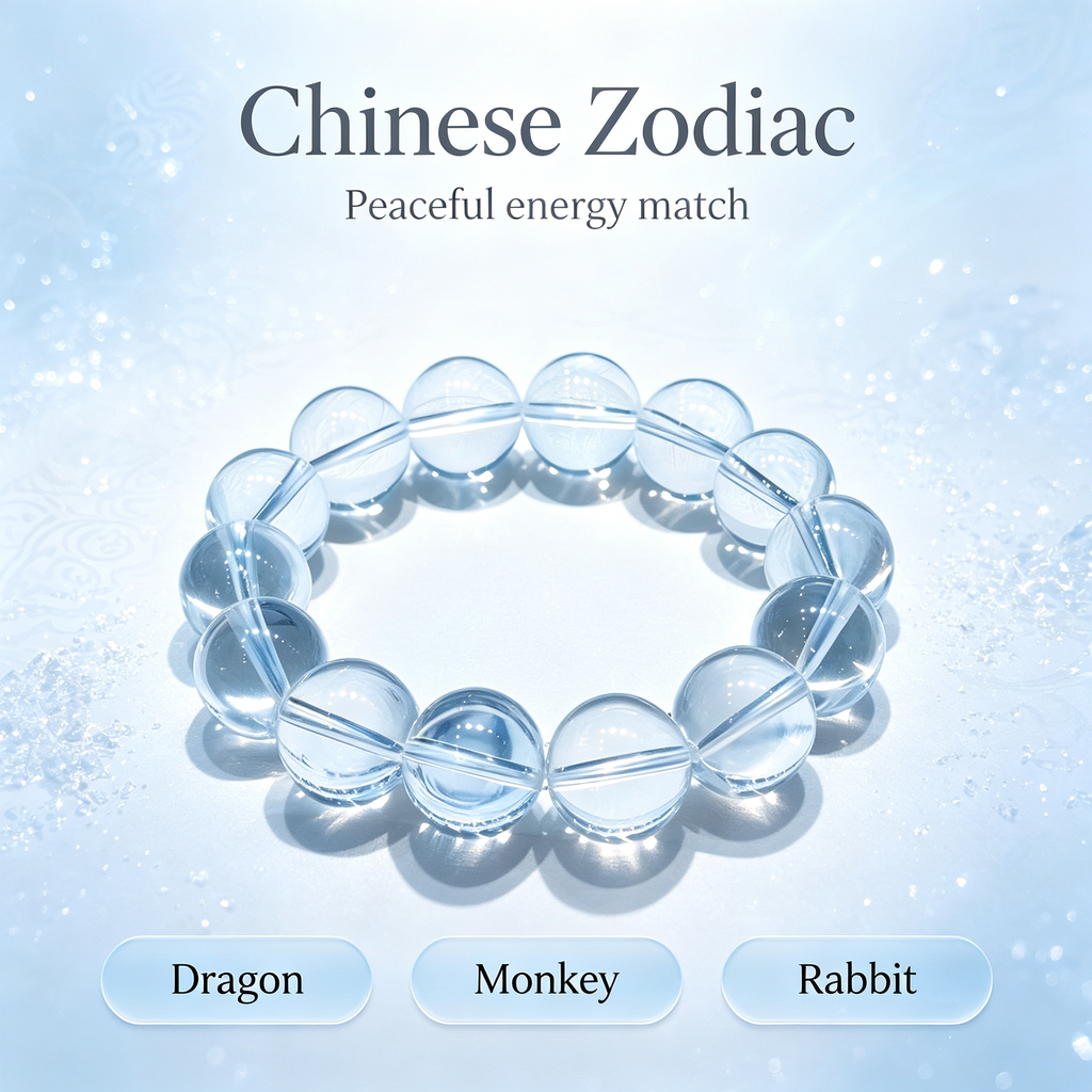 Natural Clear Quartz Bracelet, Healing Crystal Beaded Bracelet for Calm & Success