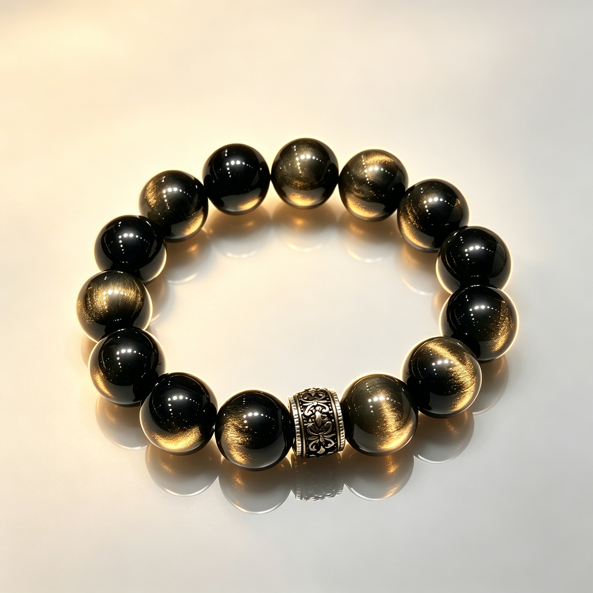 Gold Sheen Obsidian Bracelet Natural Crystal Protection Wealth Beaded Bracelet