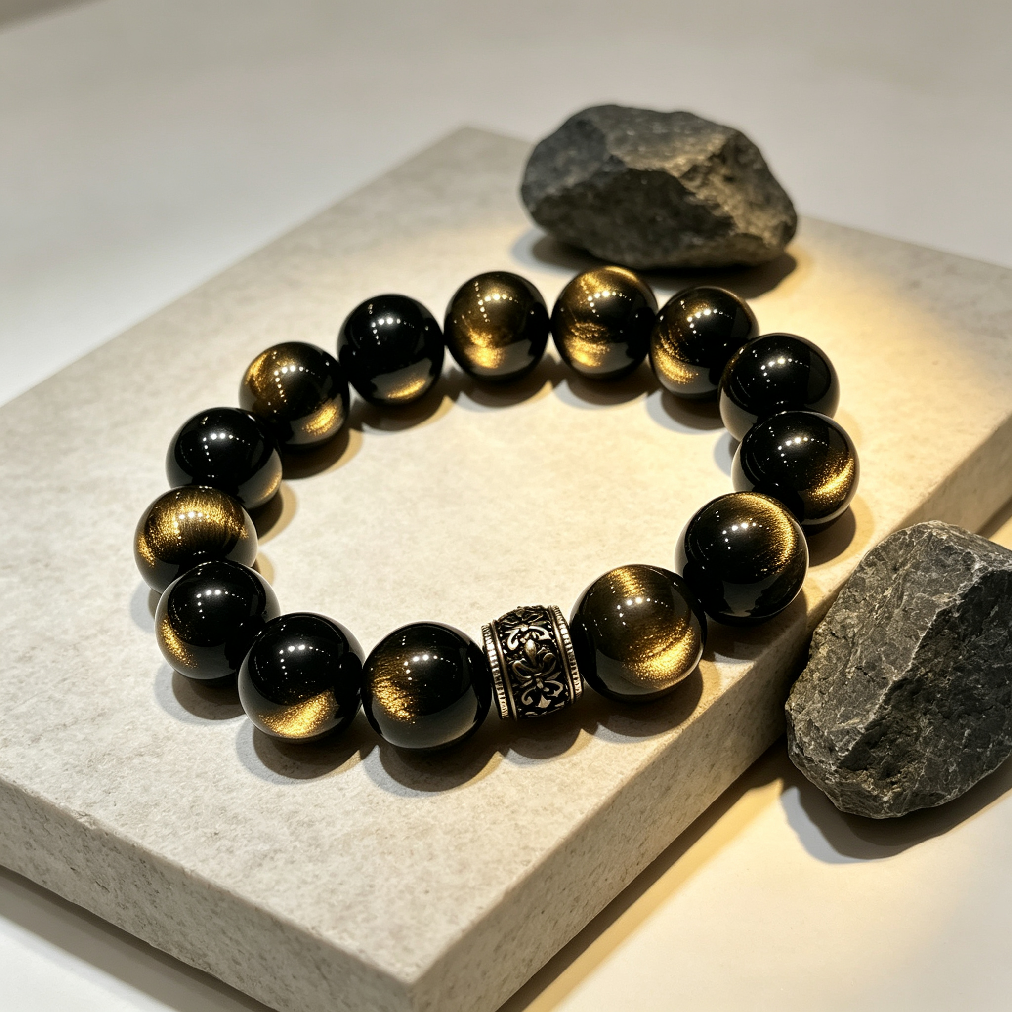 Gold Sheen Obsidian Bracelet Natural Crystal Protection Wealth Beaded Bracelet