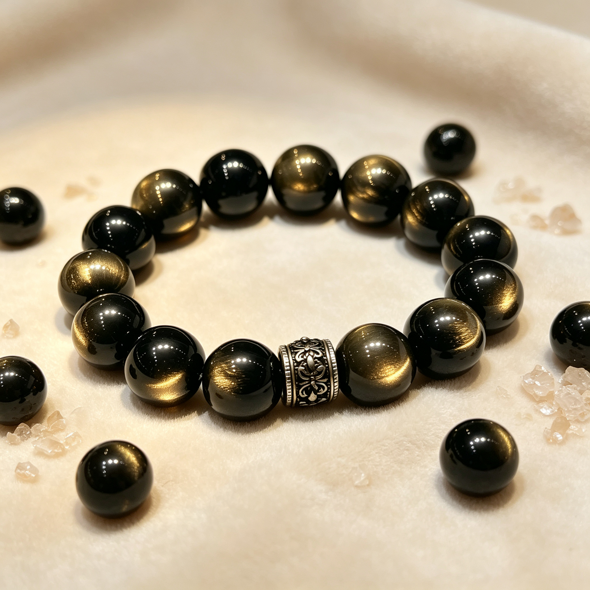 Gold Sheen Obsidian Bracelet Natural Crystal Protection Wealth Beaded Bracelet