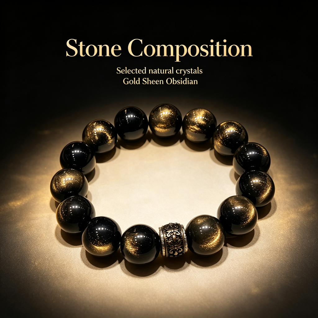 Gold Sheen Obsidian Bracelet Natural Crystal Protection Wealth Beaded Bracelet