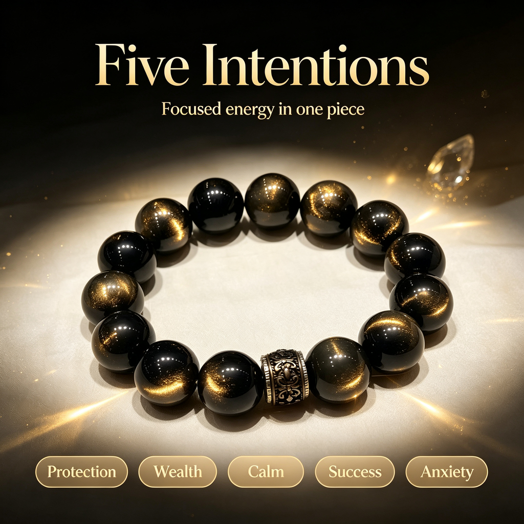 Gold Sheen Obsidian Bracelet Natural Crystal Protection Wealth Beaded Bracelet