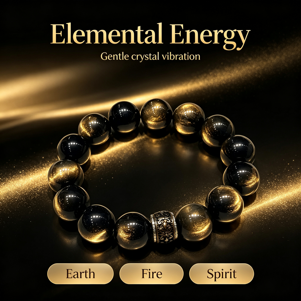 Gold Sheen Obsidian Bracelet Natural Crystal Protection Wealth Beaded Bracelet