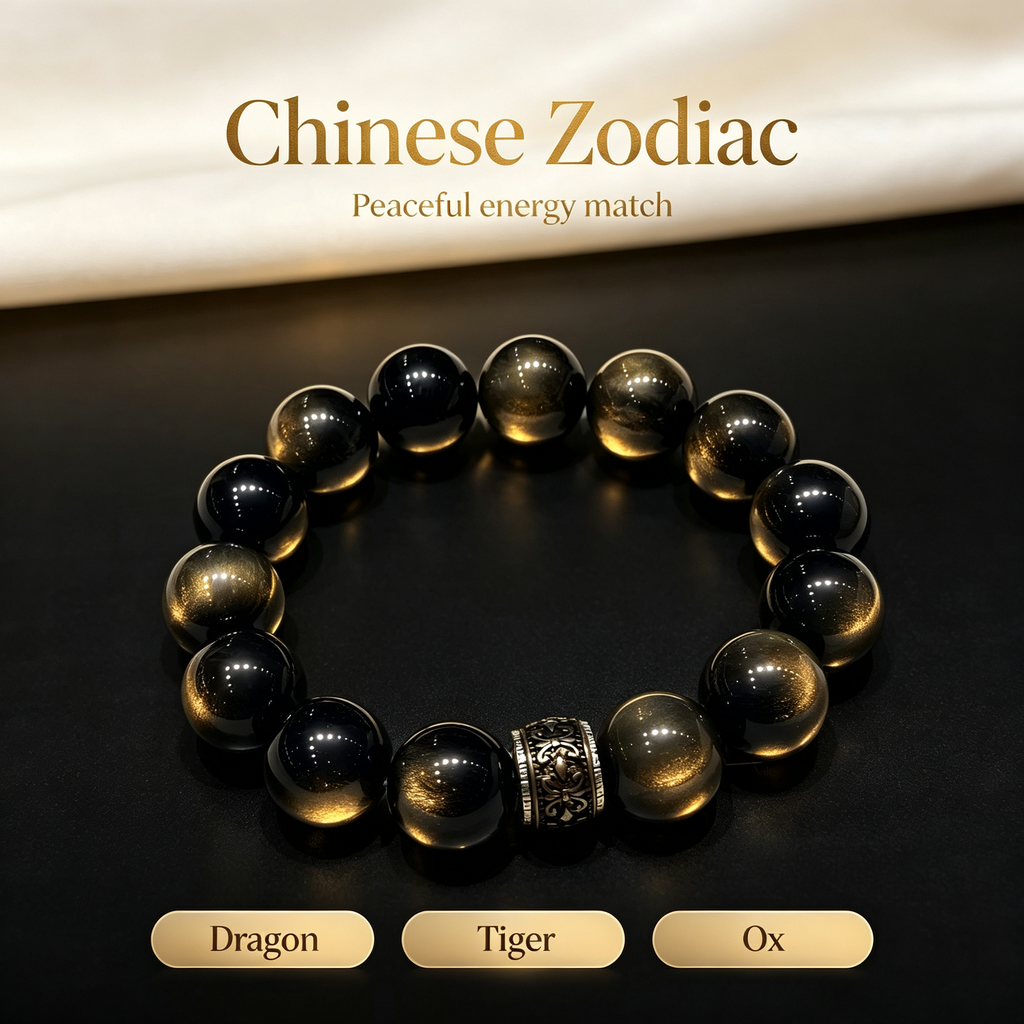 Gold Sheen Obsidian Bracelet Natural Crystal Protection Wealth Beaded Bracelet