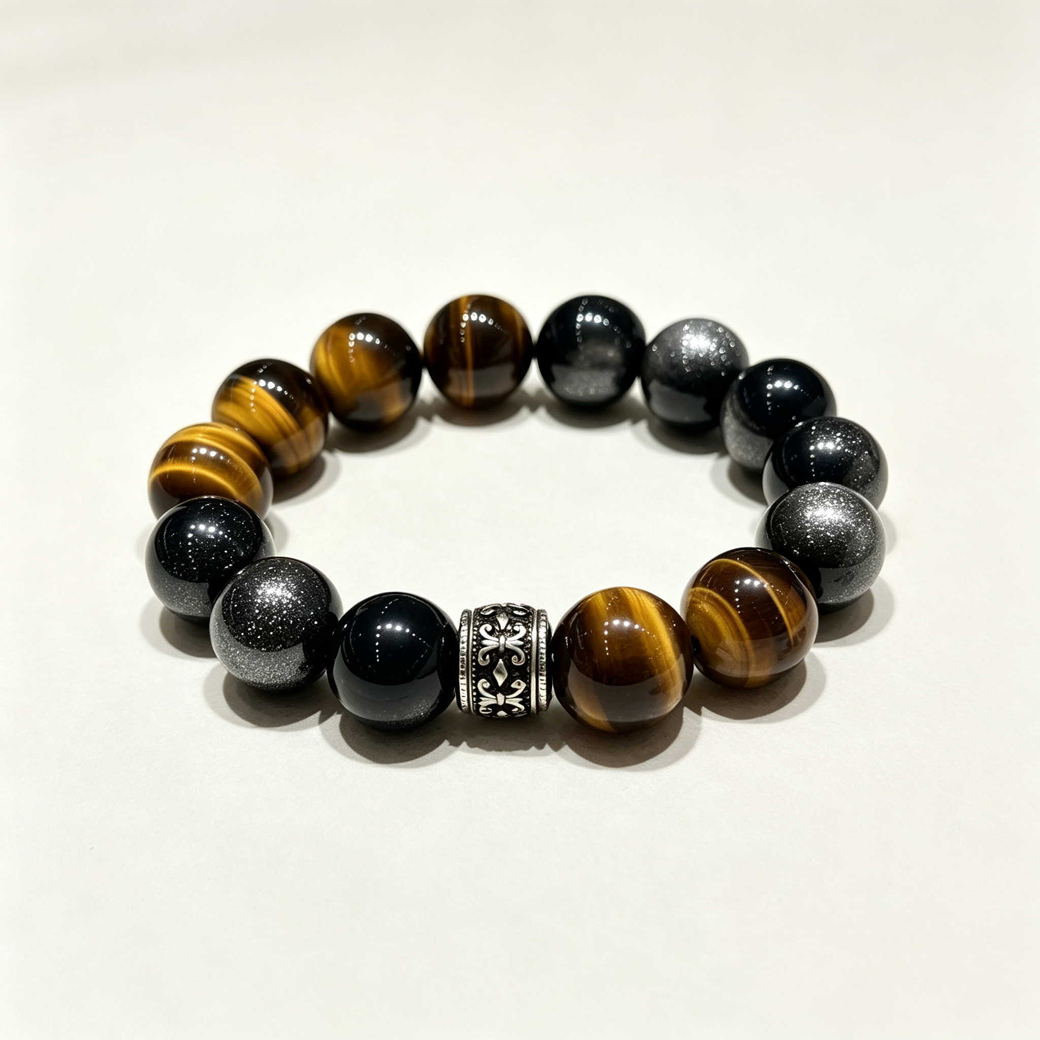 Golden Tiger Eye Silver Sheen Obsidian Bracelet Natural Crystal Wealth Protection Beaded Bracelet