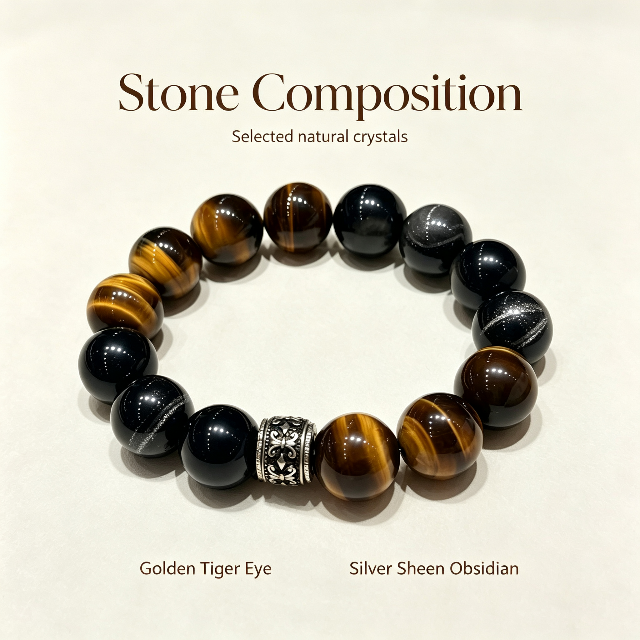Golden Tiger Eye Silver Sheen Obsidian Bracelet Natural Crystal Wealth Protection Beaded Bracelet