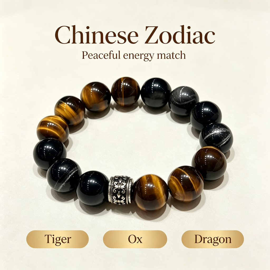 Golden Tiger Eye Silver Sheen Obsidian Bracelet Natural Crystal Wealth Protection Beaded Bracelet