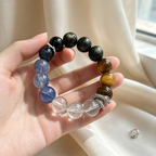 Golden Tiger Eye Kyanite Clear Quartz Golden Sheen Obsidian Bracelet Natural Crystal Protection Wealth Beaded Bracelet