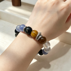 Golden Tiger Eye Kyanite Clear Quartz Golden Sheen Obsidian Bracelet Natural Crystal Protection Wealth Beaded Bracelet