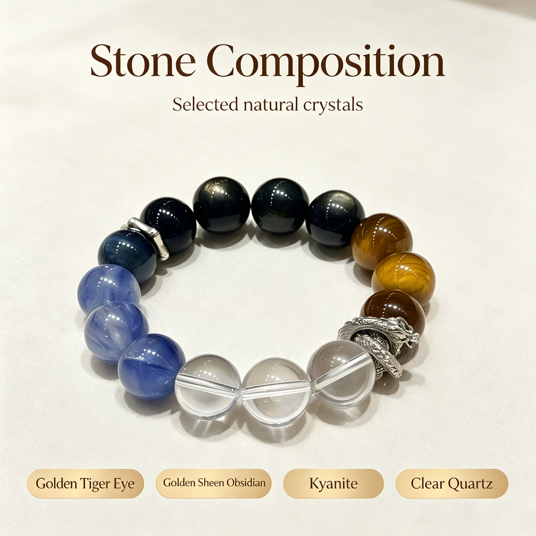 Golden Tiger Eye Kyanite Clear Quartz Golden Sheen Obsidian Bracelet Natural Crystal Protection Wealth Beaded Bracelet