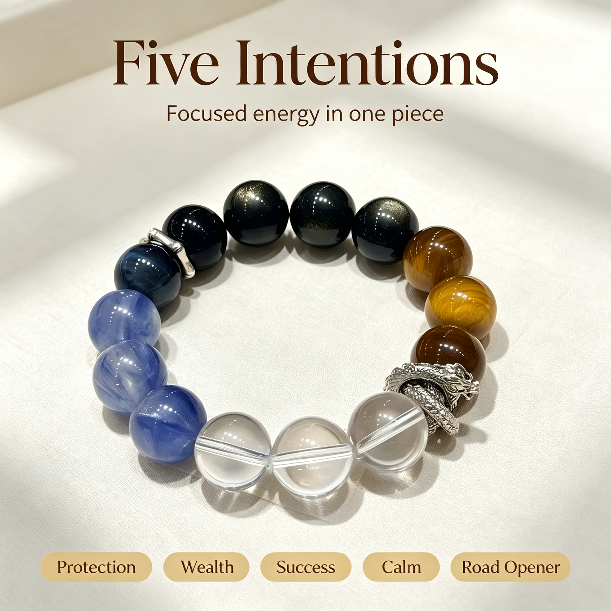 Golden Tiger Eye Kyanite Clear Quartz Golden Sheen Obsidian Bracelet Natural Crystal Protection Wealth Beaded Bracelet