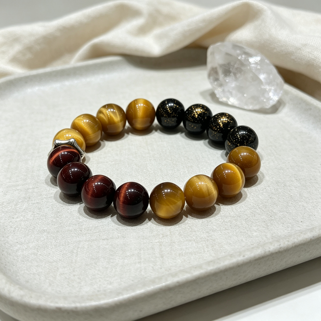 Golden Tiger Eye Red Tiger Eye Golden Sheen Obsidian Bracelet Natural Crystal Wealth Protection Beaded Bracelet
