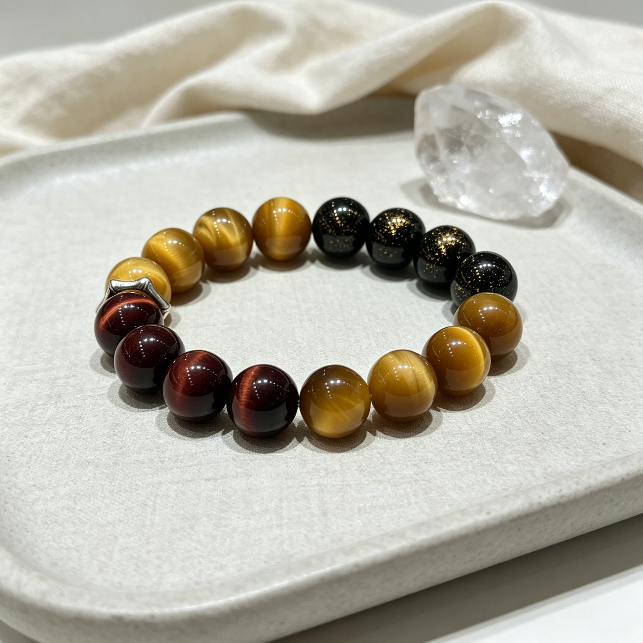 Golden Tiger Eye Red Tiger Eye Golden Sheen Obsidian Bracelet Natural Crystal Wealth Protection Beaded Bracelet