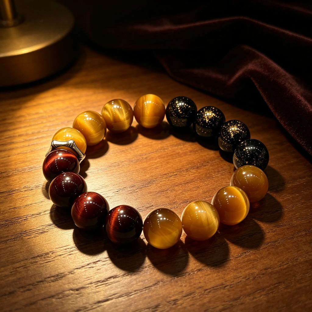 Golden Tiger Eye Red Tiger Eye Golden Sheen Obsidian Bracelet Natural Crystal Wealth Protection Beaded Bracelet