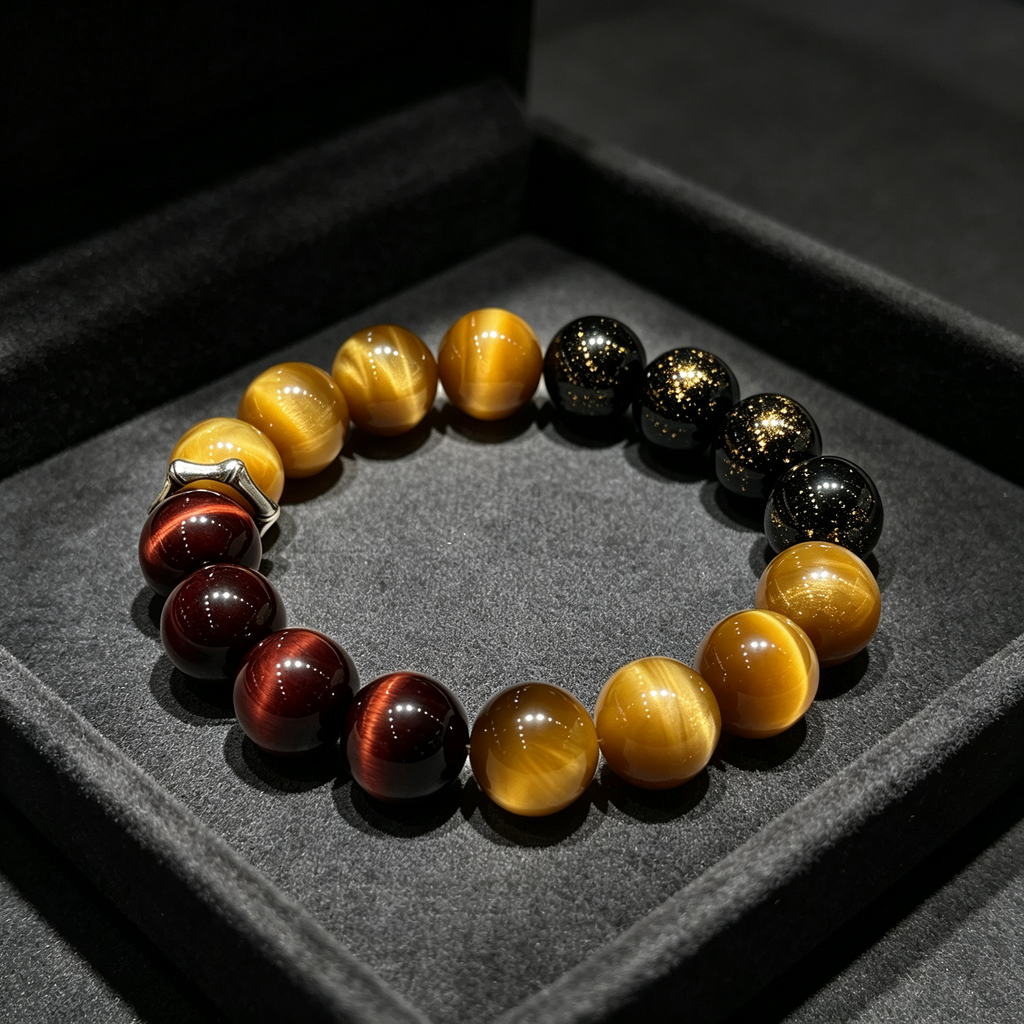 Golden Tiger Eye Red Tiger Eye Golden Sheen Obsidian Bracelet Natural Crystal Wealth Protection Beaded Bracelet