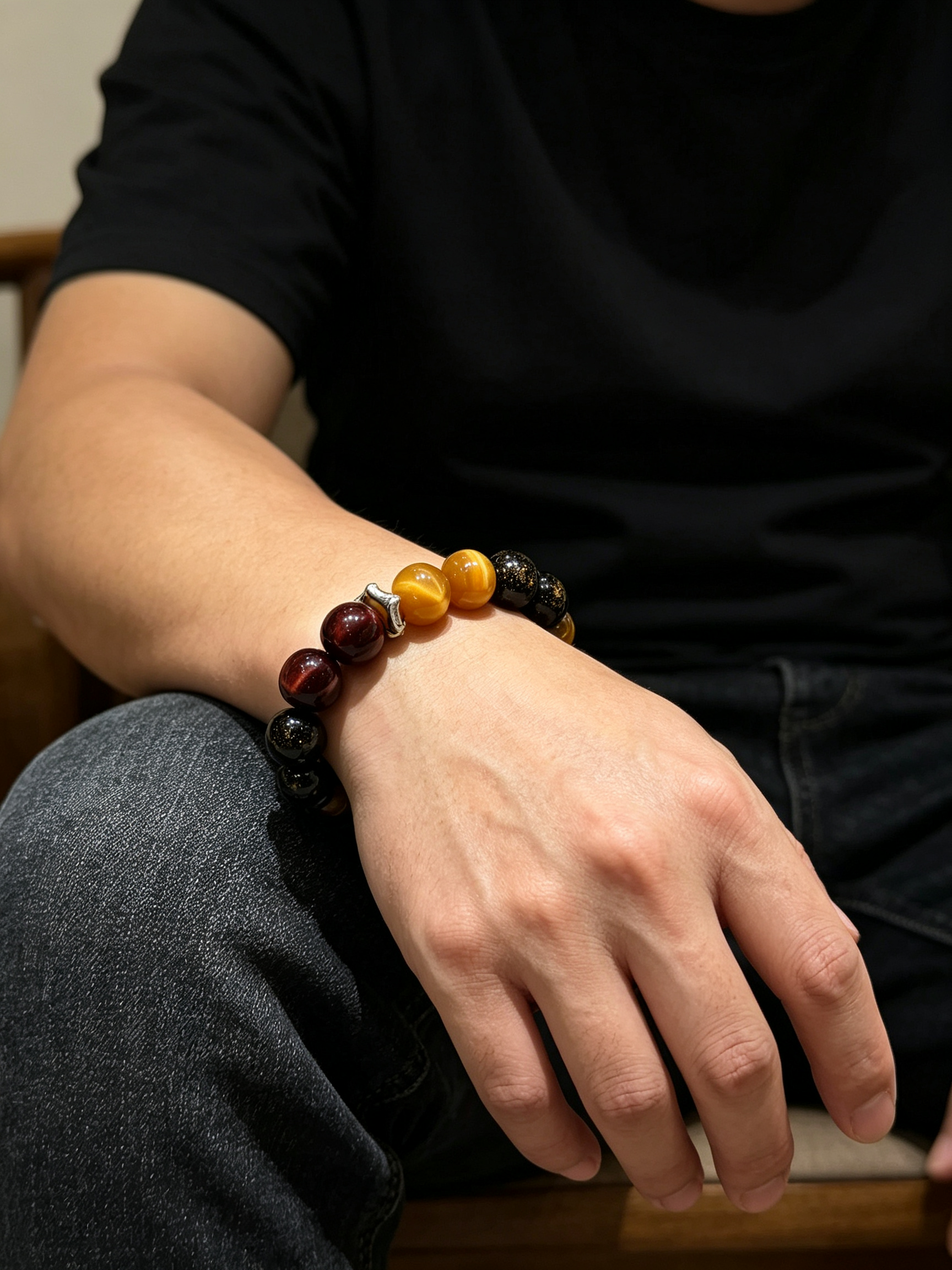 Golden Tiger Eye Red Tiger Eye Golden Sheen Obsidian Bracelet Natural Crystal Wealth Protection Beaded Bracelet
