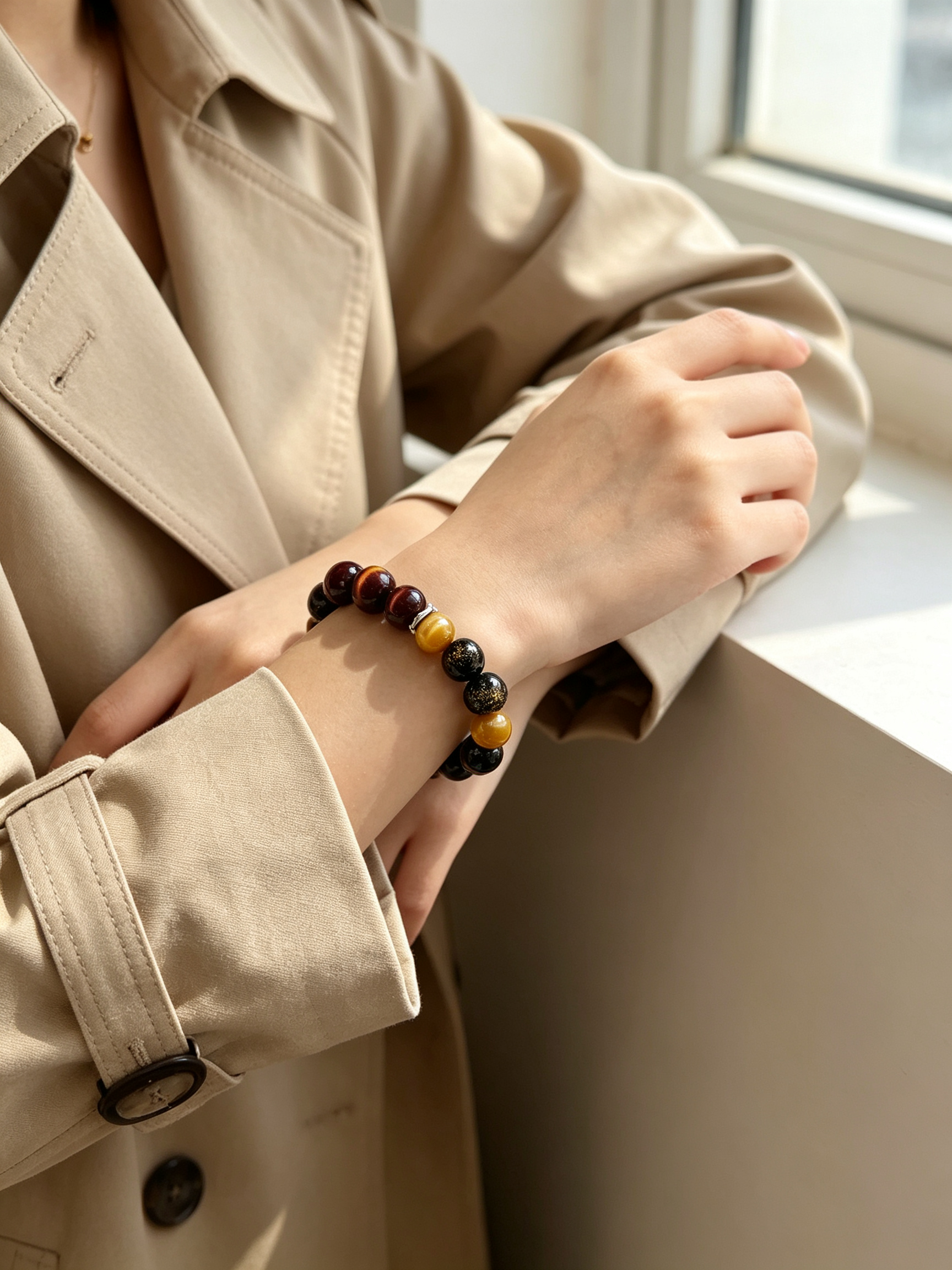 Golden Tiger Eye Red Tiger Eye Golden Sheen Obsidian Bracelet Natural Crystal Wealth Protection Beaded Bracelet