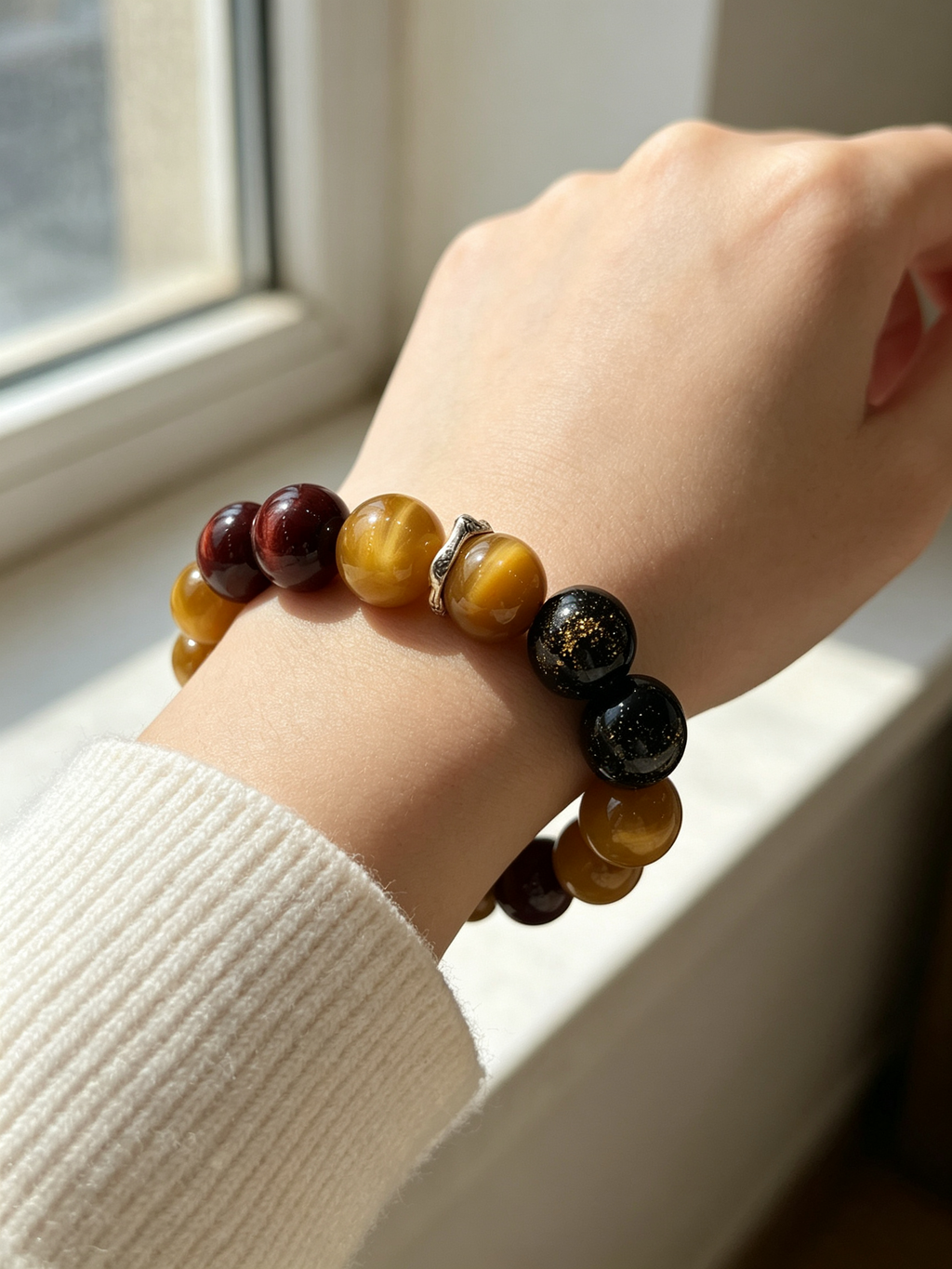 Golden Tiger Eye Red Tiger Eye Golden Sheen Obsidian Bracelet Natural Crystal Wealth Protection Beaded Bracelet