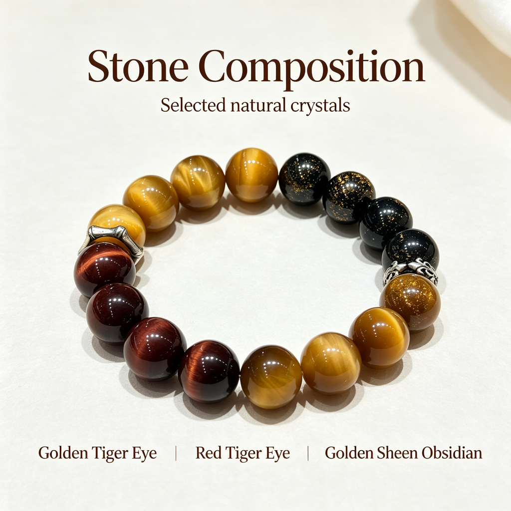 Golden Tiger Eye Red Tiger Eye Golden Sheen Obsidian Bracelet Natural Crystal Wealth Protection Beaded Bracelet