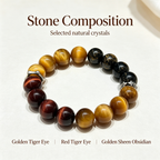 Golden Tiger Eye Red Tiger Eye Golden Sheen Obsidian Bracelet Natural Crystal Wealth Protection Beaded Bracelet