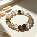 Smoky Quartz Golden Tiger's Eye Bracelet Natural Crystal Wealth Calm Protection Beaded Bracelet