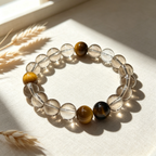 Smoky Quartz Golden Tiger's Eye Bracelet Natural Crystal Wealth Calm Protection Beaded Bracelet