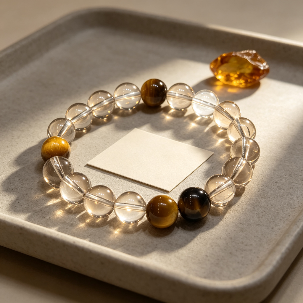 Smoky Quartz Golden Tiger's Eye Bracelet Natural Crystal Wealth Calm Protection Beaded Bracelet