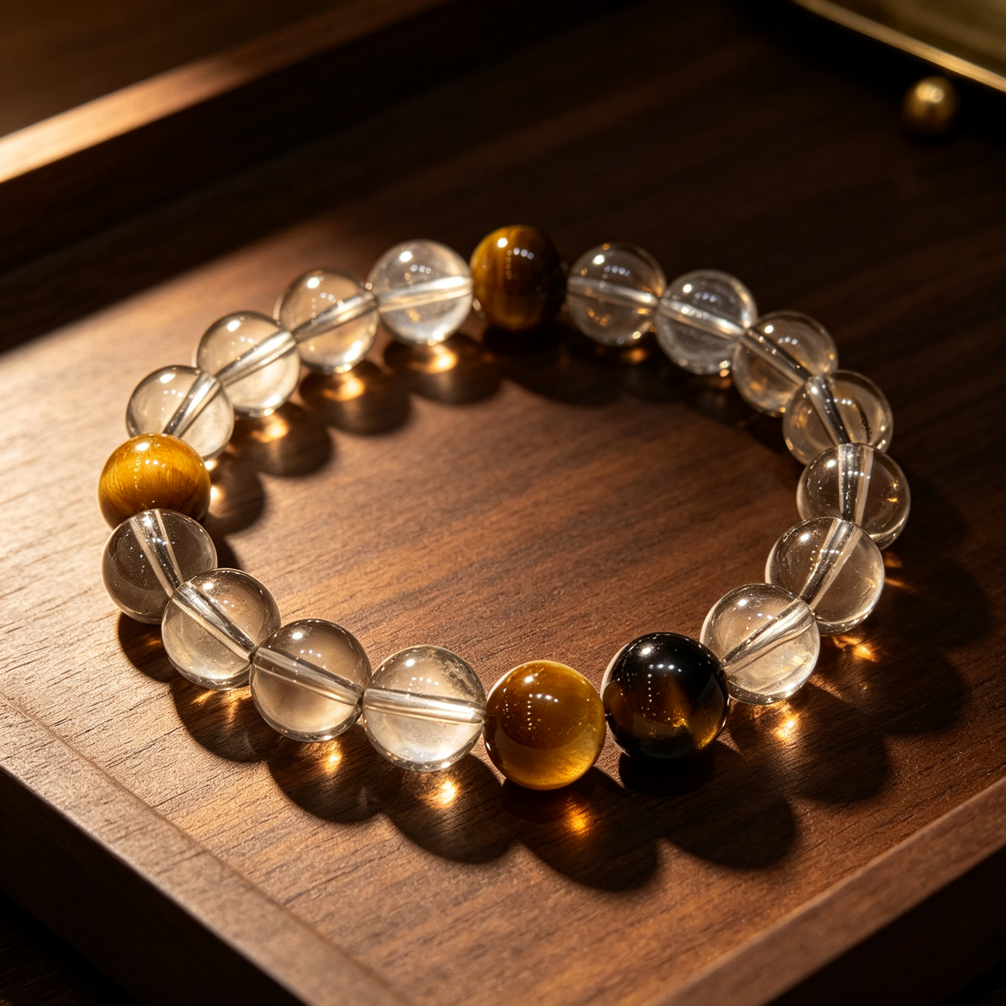 Smoky Quartz Golden Tiger's Eye Bracelet Natural Crystal Wealth Calm Protection Beaded Bracelet