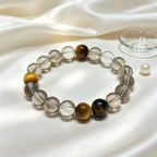 Smoky Quartz Golden Tiger's Eye Bracelet Natural Crystal Wealth Calm Protection Beaded Bracelet
