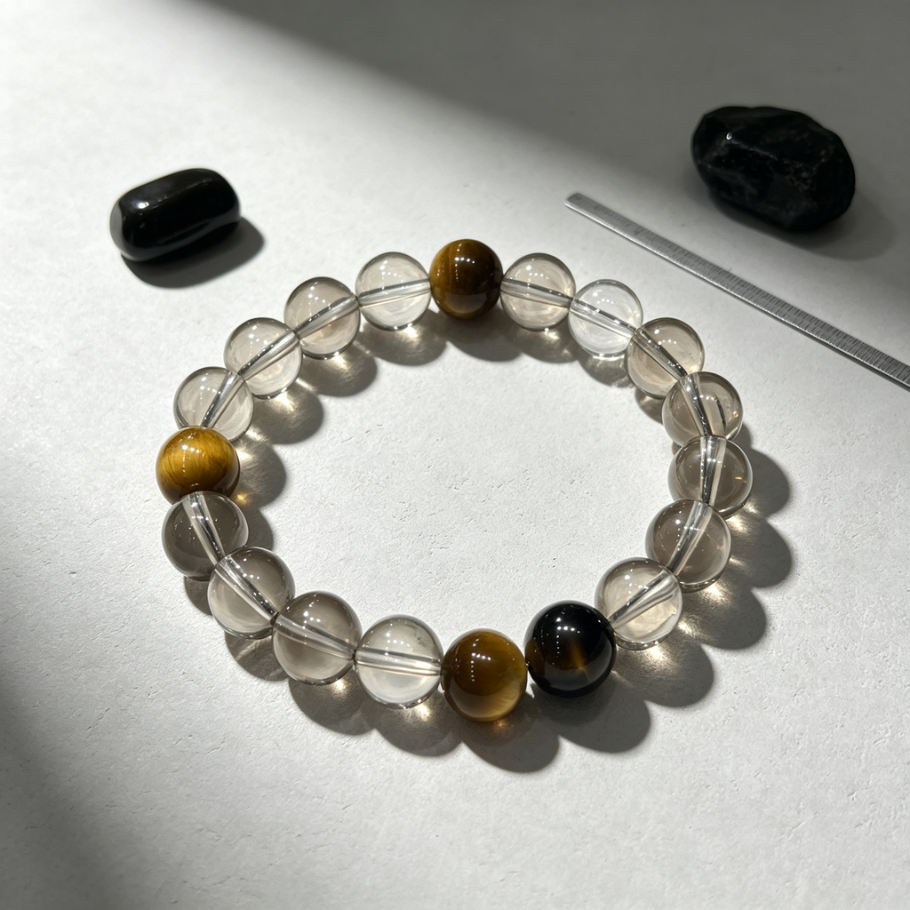 Smoky Quartz Golden Tiger's Eye Bracelet Natural Crystal Wealth Calm Protection Beaded Bracelet
