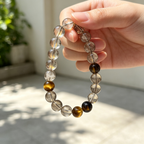 Smoky Quartz Golden Tiger's Eye Bracelet Natural Crystal Wealth Calm Protection Beaded Bracelet