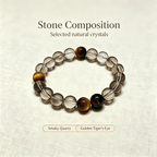 Smoky Quartz Golden Tiger's Eye Bracelet Natural Crystal Wealth Calm Protection Beaded Bracelet