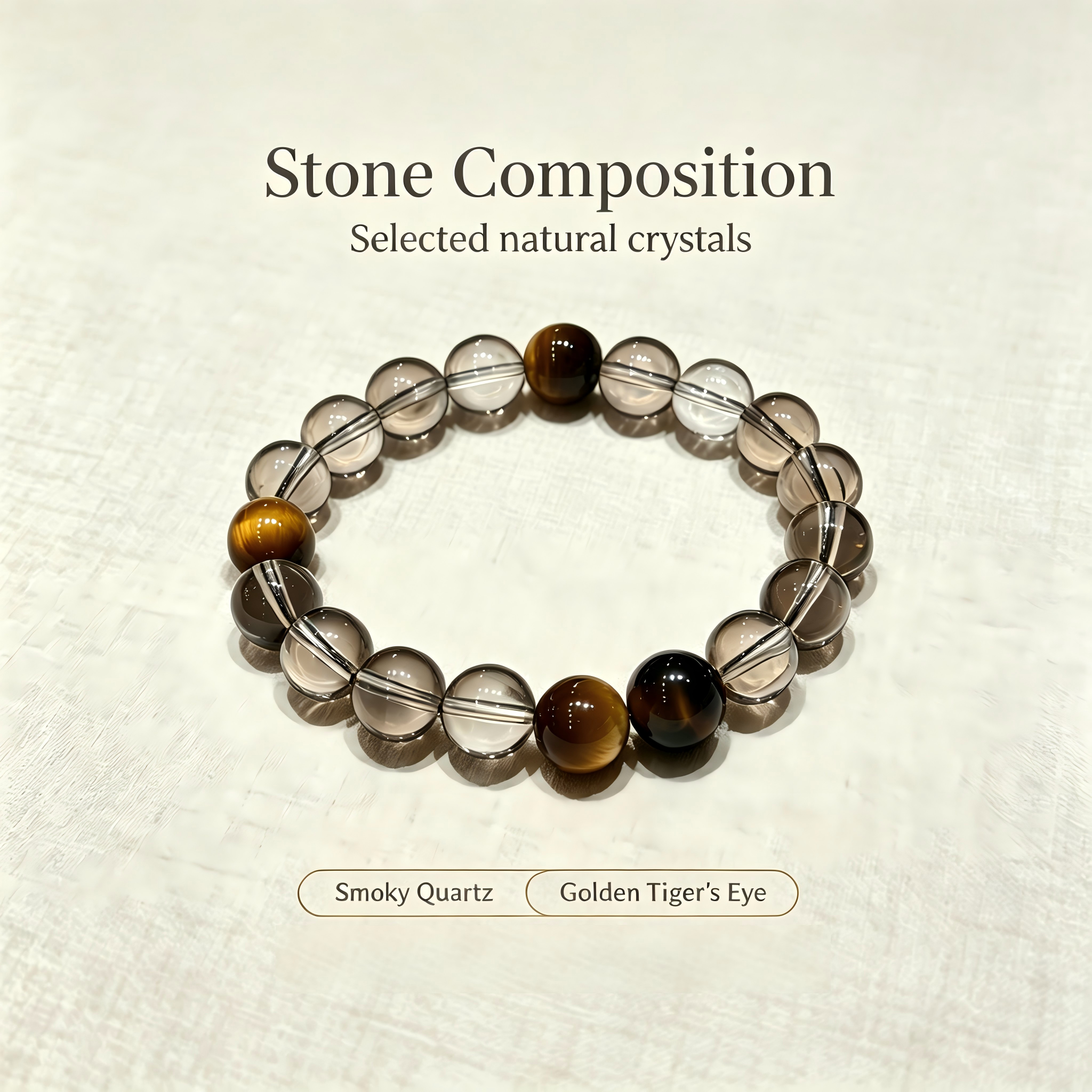Smoky Quartz Golden Tiger's Eye Bracelet Natural Crystal Wealth Calm Protection Beaded Bracelet