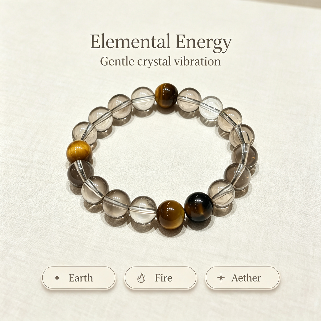 Smoky Quartz Golden Tiger's Eye Bracelet Natural Crystal Wealth Calm Protection Beaded Bracelet