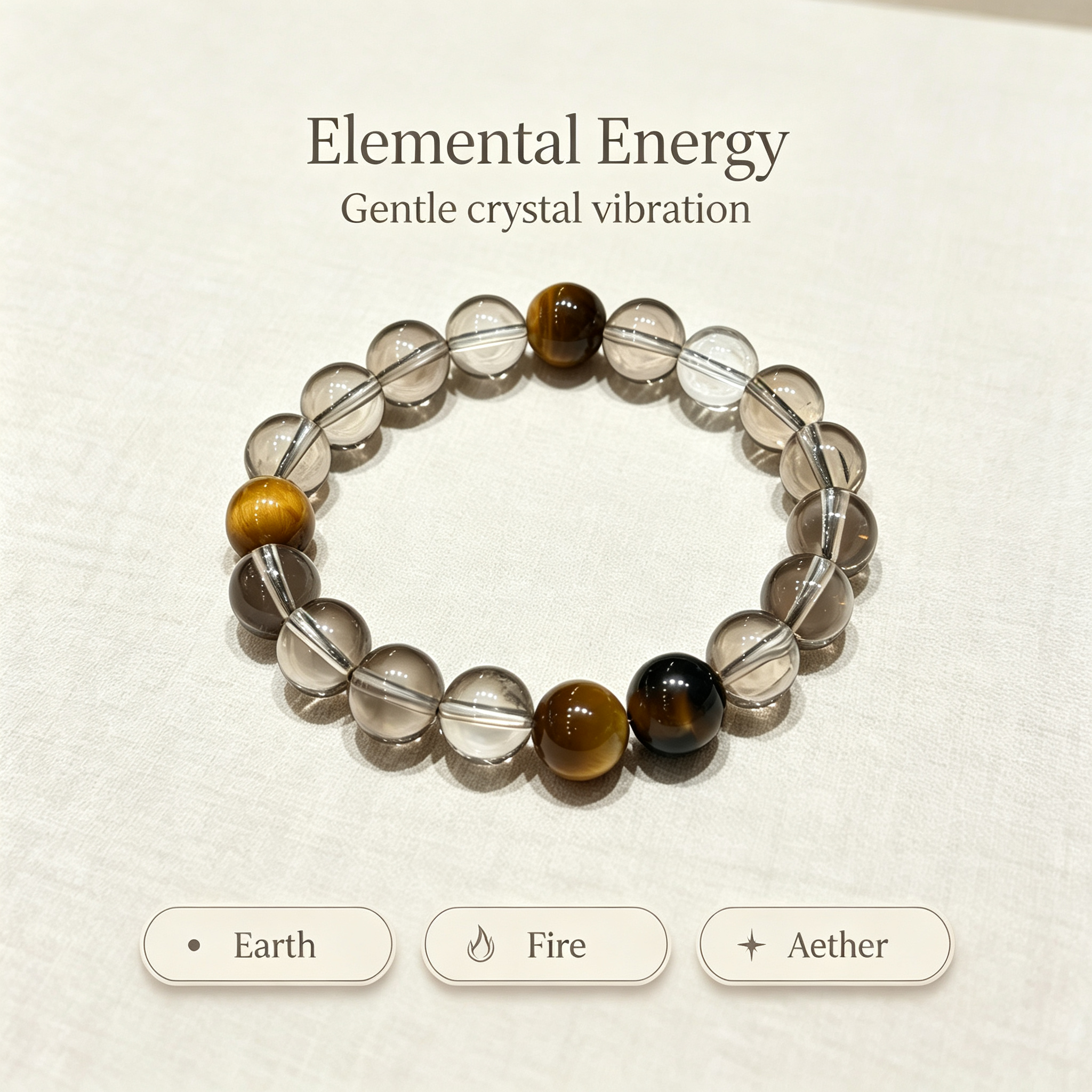 Smoky Quartz Golden Tiger's Eye Bracelet Natural Crystal Wealth Calm Protection Beaded Bracelet
