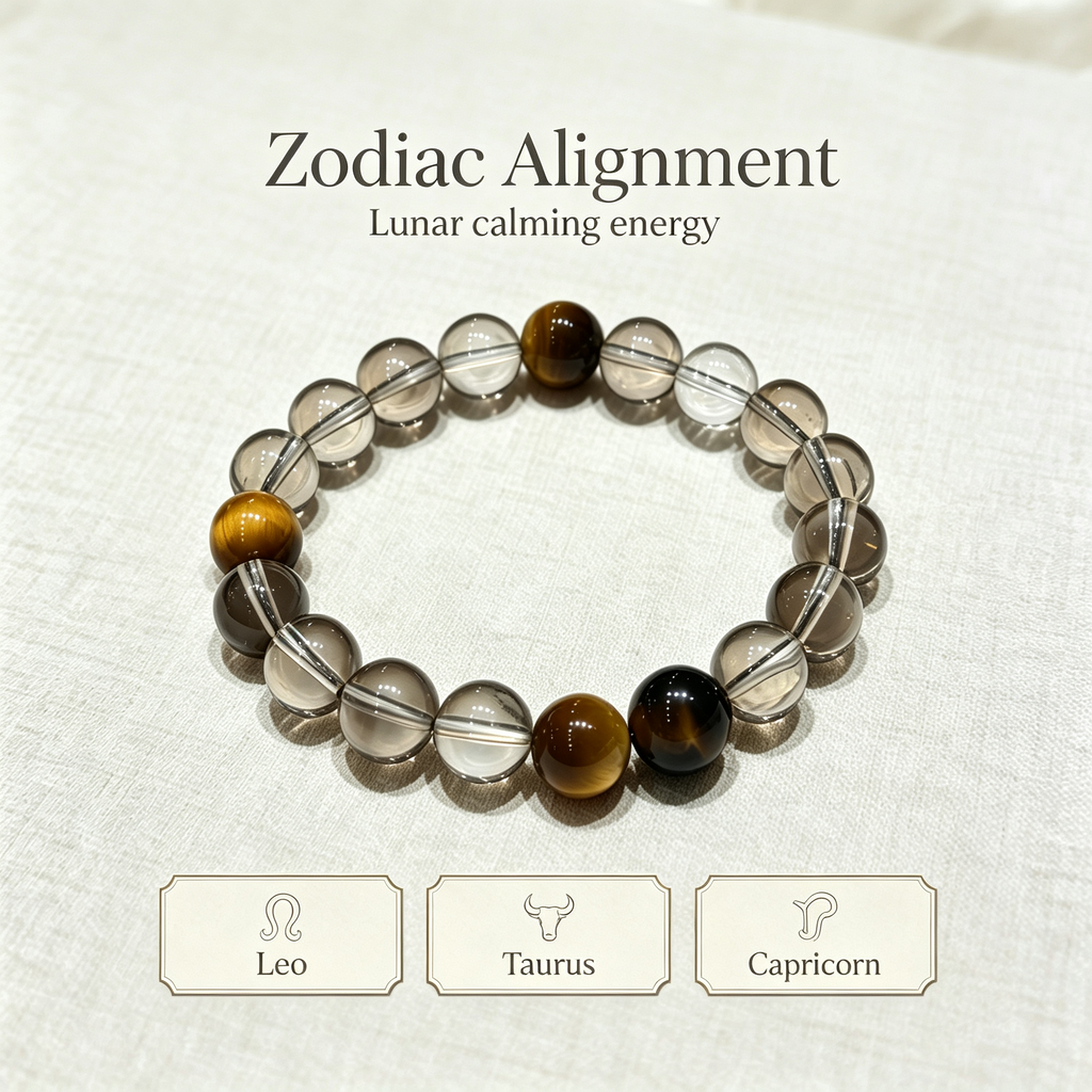 Smoky Quartz Golden Tiger's Eye Bracelet Natural Crystal Wealth Calm Protection Beaded Bracelet