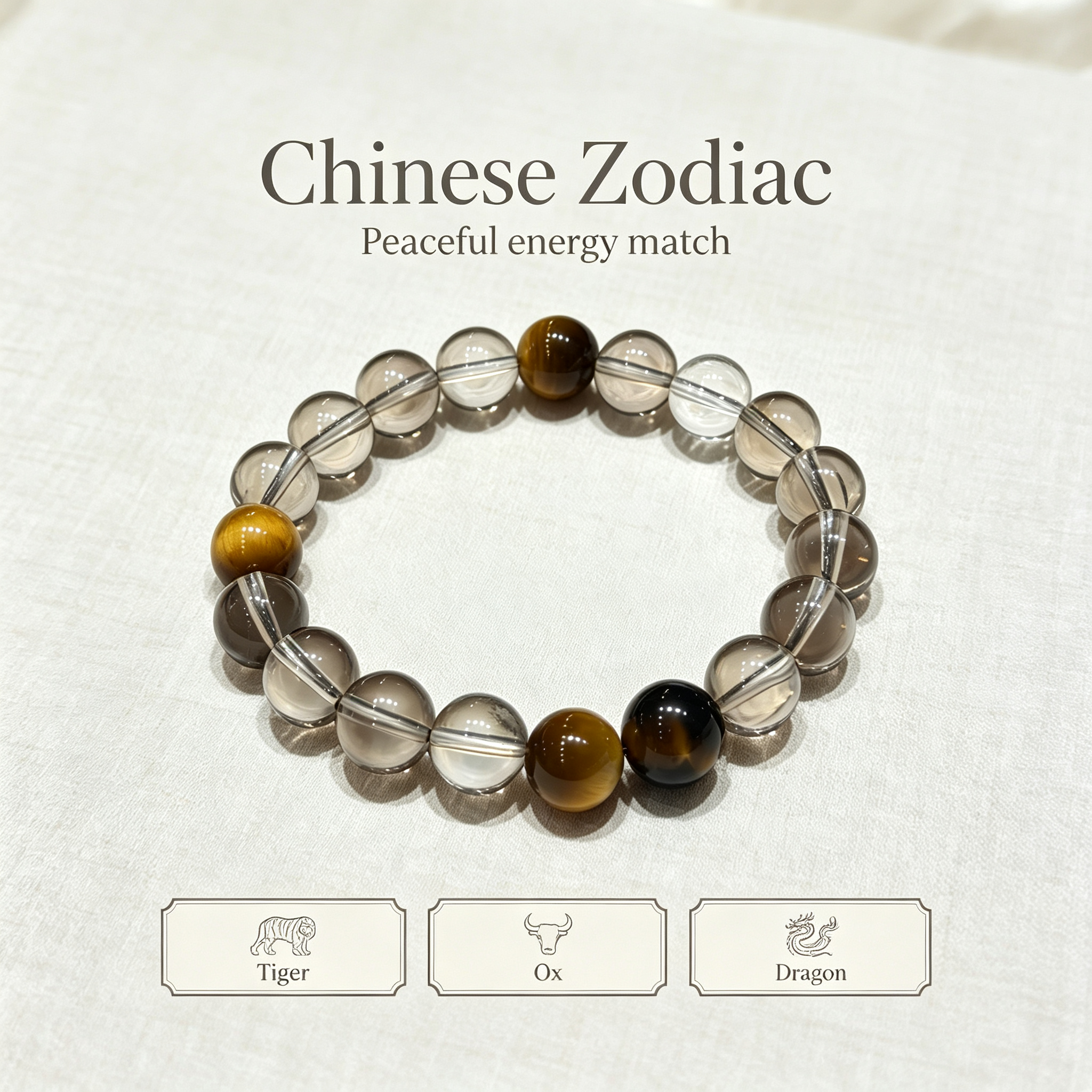Smoky Quartz Golden Tiger's Eye Bracelet Natural Crystal Wealth Calm Protection Beaded Bracelet