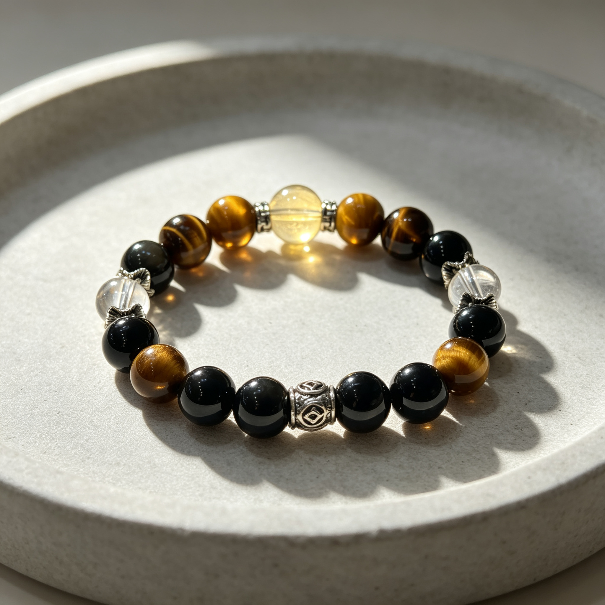 Clear Quartz Citrine Golden Tiger's Eye Obsidian Bracelet Natural Crystal Wealth Luck Protection Beaded Bracelet