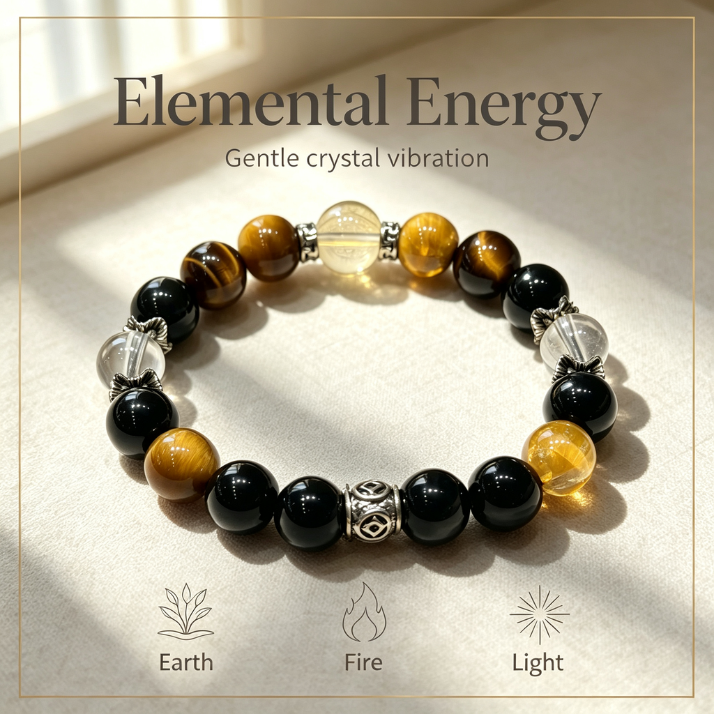 Clear Quartz Citrine Golden Tiger's Eye Obsidian Bracelet Natural Crystal Wealth Luck Protection Beaded Bracelet