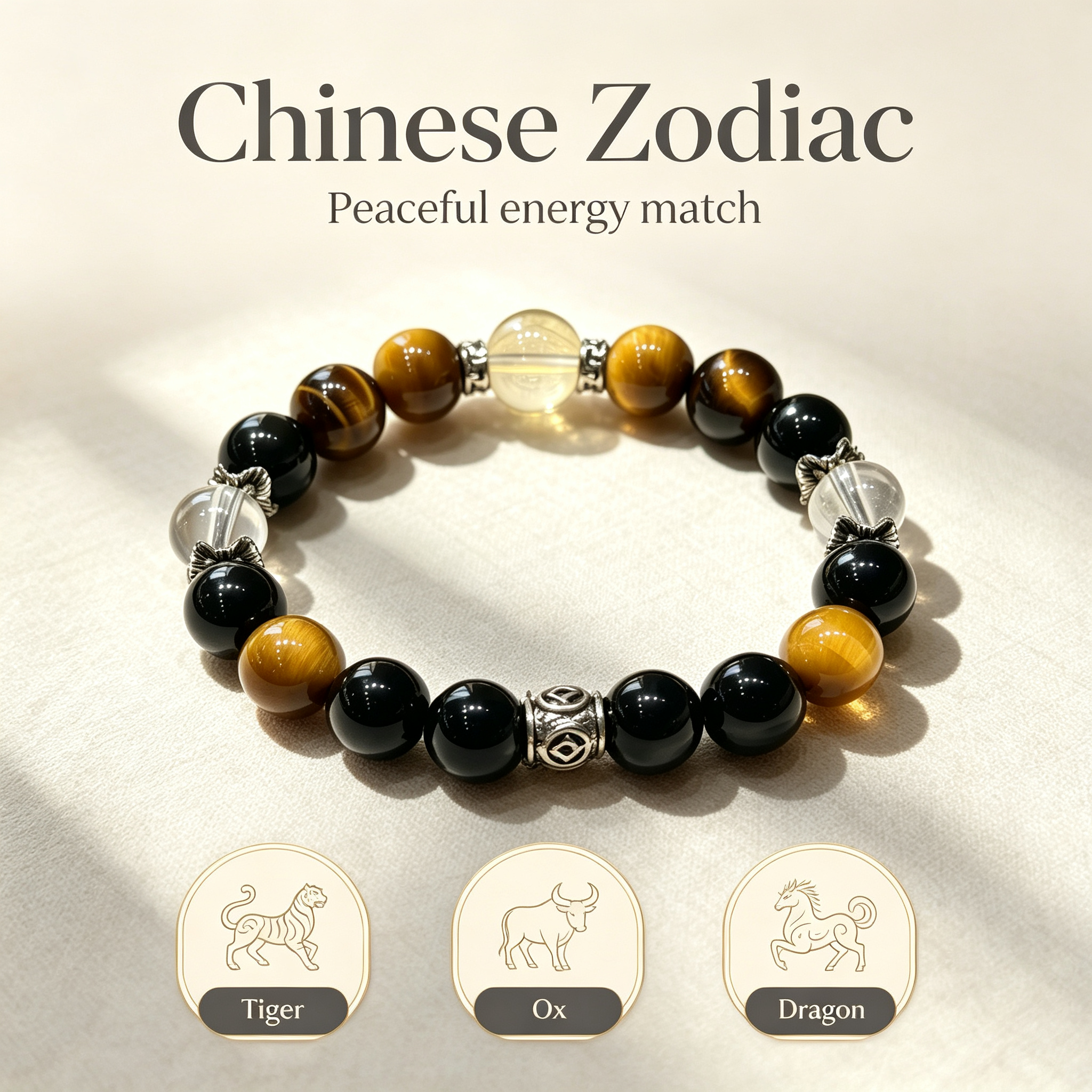 Clear Quartz Citrine Golden Tiger's Eye Obsidian Bracelet Natural Crystal Wealth Luck Protection Beaded Bracelet