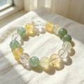 Serpentine Jade Yellow Fluorite Clear Quartz Bracelet Natural Crystal Calming Anxiety Beaded Bracelet