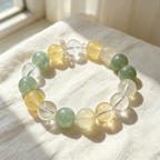 Serpentine Jade Yellow Fluorite Clear Quartz Bracelet Natural Crystal Calming Anxiety Beaded Bracelet