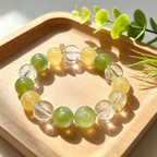 Serpentine Jade Yellow Fluorite Clear Quartz Bracelet Natural Crystal Calming Anxiety Beaded Bracelet
